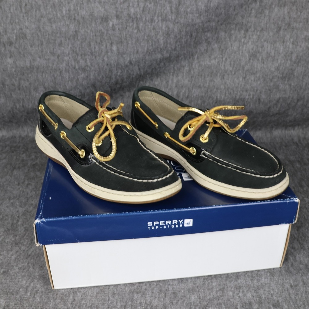 Sperry Top-Sider Boat Shoes Womens Size 6 Black Bluefish 2-Eye Leather Nautical